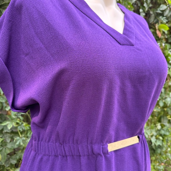 Lane Bryant Purple Midi Shift Dress V-Neckline Linen Cuffed Short Sleeve 14/16 - Picture 5 of 6